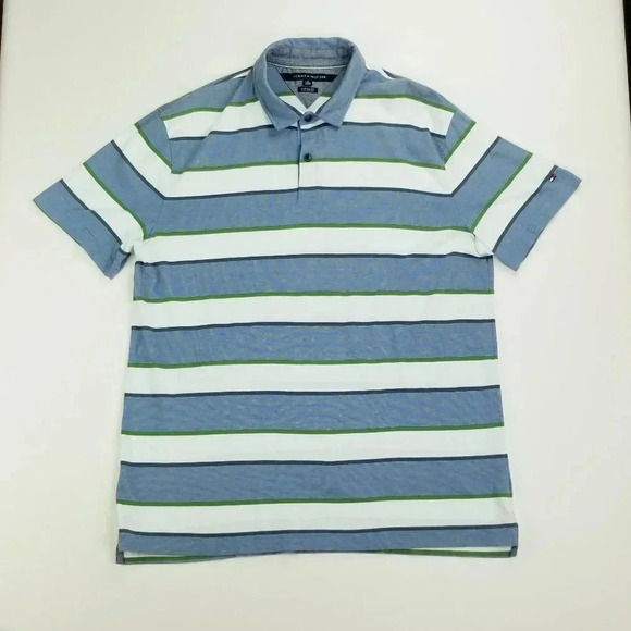 Tommy Hilfiger Custom Fit XL Men's Embroidered Sleeve Logo Blue White Green Polo - Picture 1 of 7